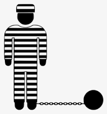 نقاشی طنز مردی با لباس راه‌راه فرم زندان که زنجیری به پایش بسته شده