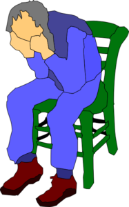 clip art مردی روی صندلی نشسته، دستش را جلوی صورت گرفته و گریه می‌کند